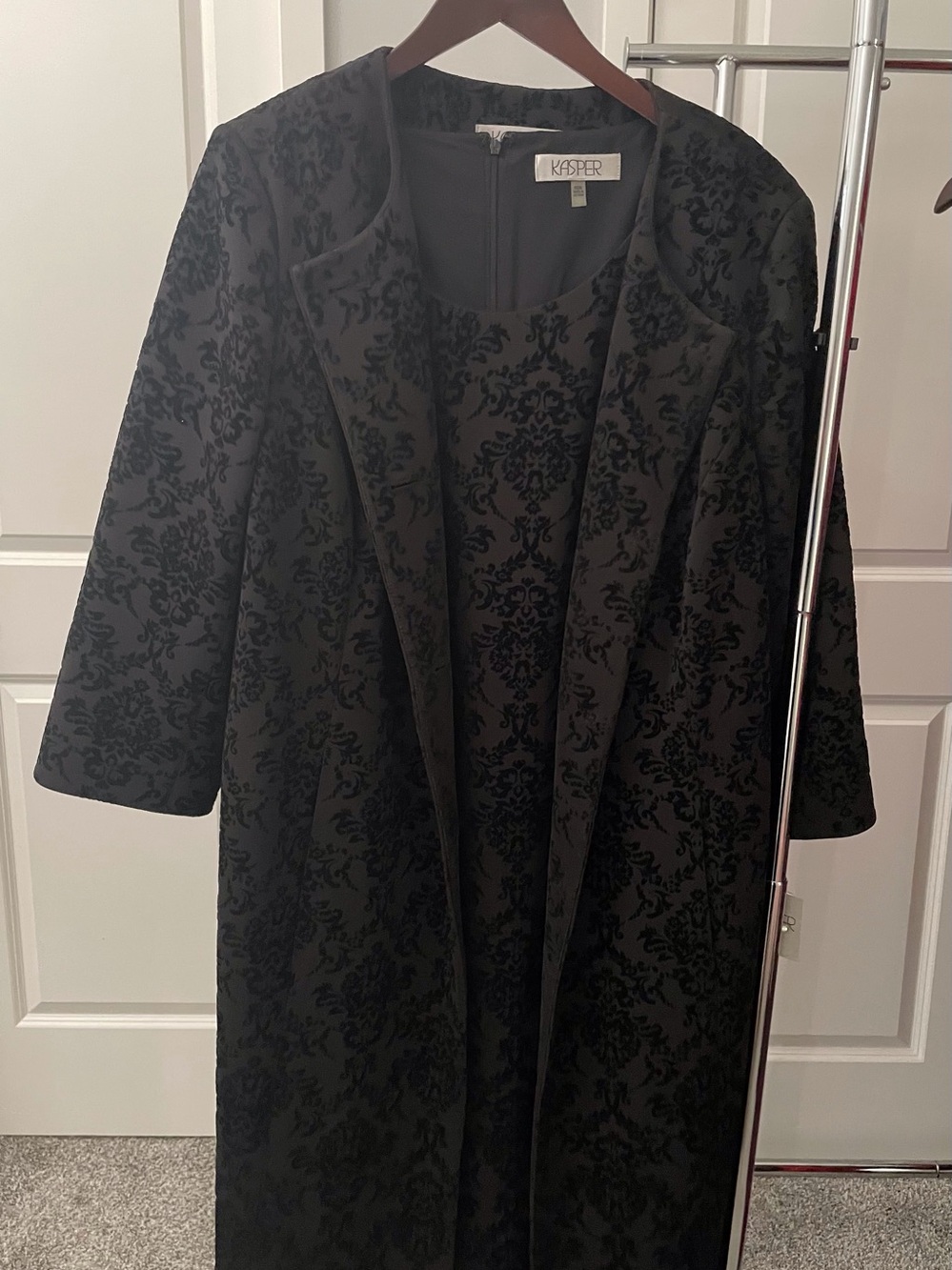 Kasper 2-Piece Black Jacquard Dress & Long Coat